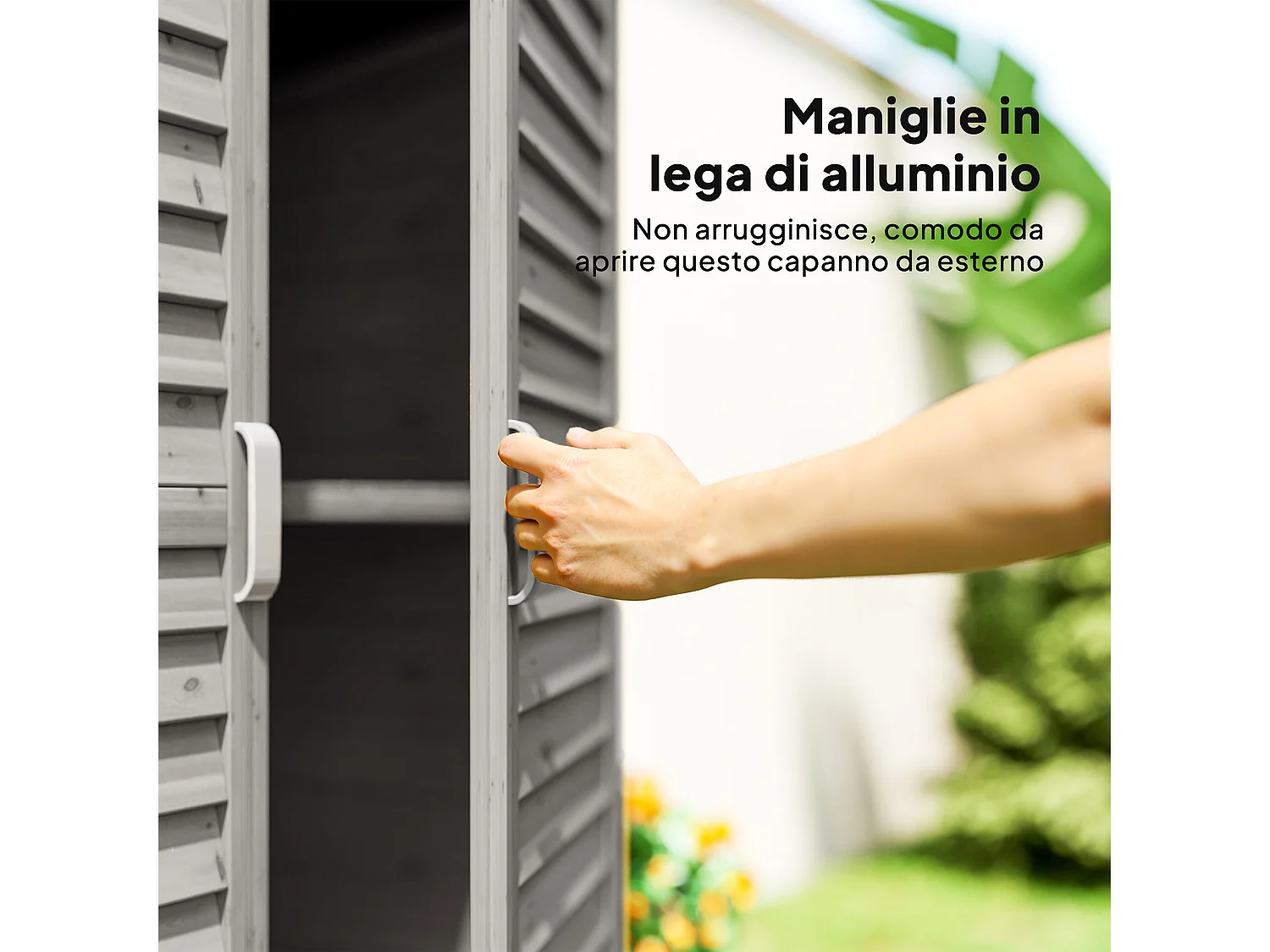 Armadio da giardino con porte a persiana in legno grigio