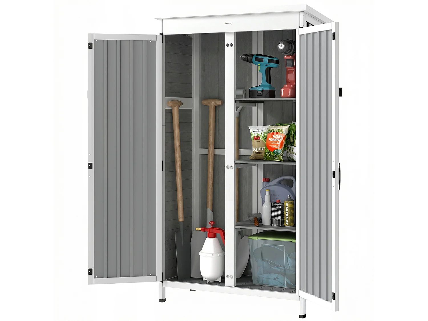 Armadio da esterno con doppia porta in legno bianco e nero