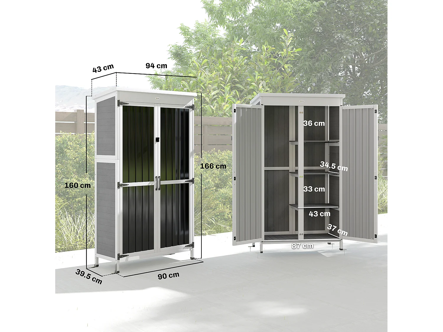 Armadio da esterno con doppia porta in legno bianco e nero