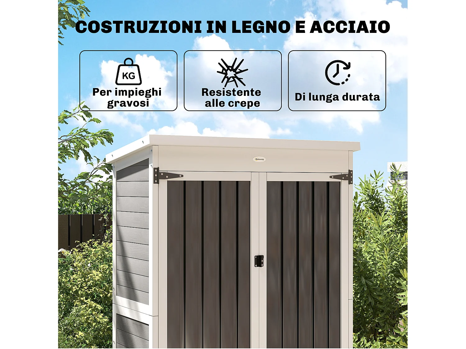 Armadio da esterno con doppia porta in legno bianco e nero