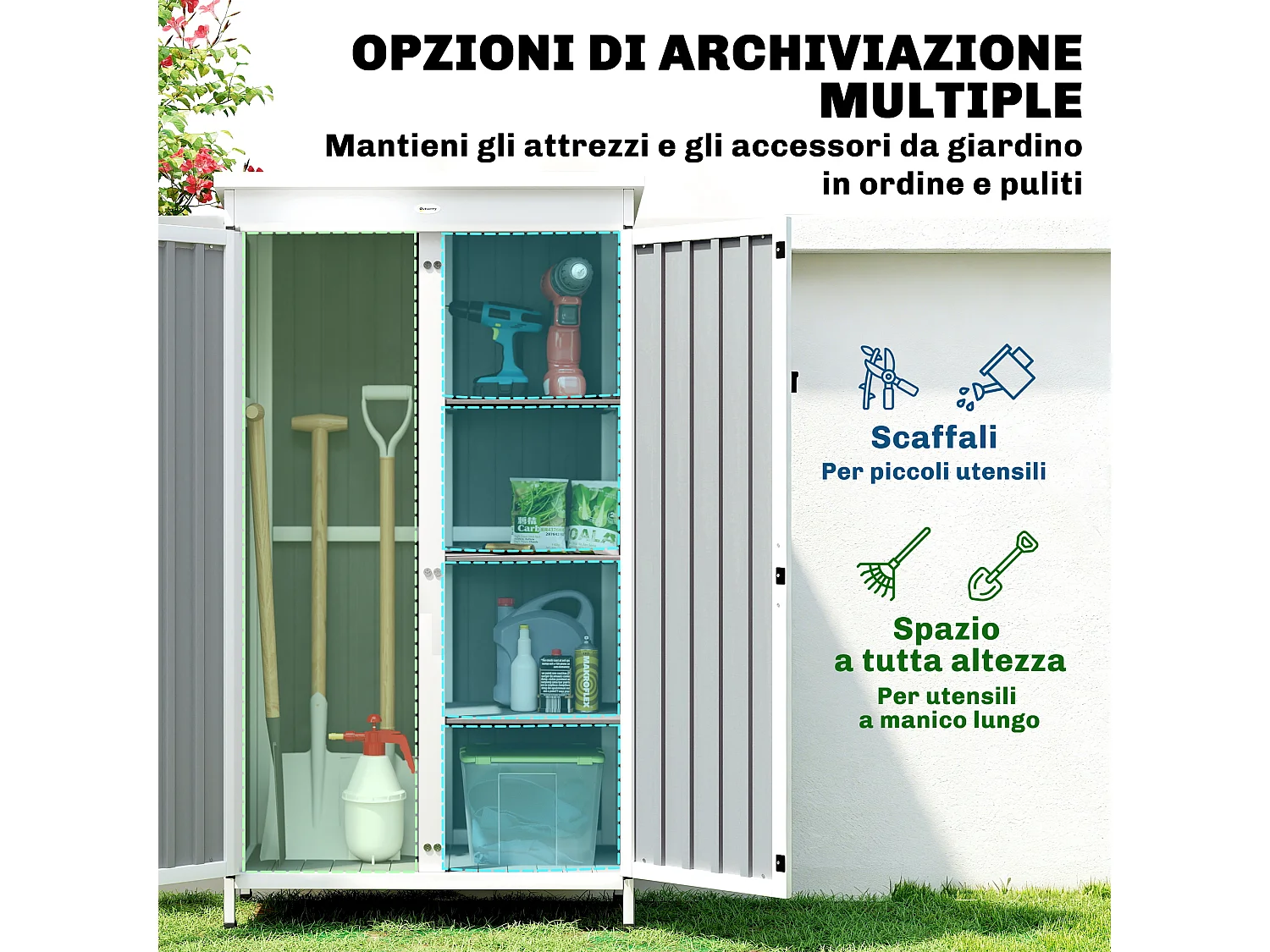 Armadio da esterno con doppia porta in legno bianco e nero