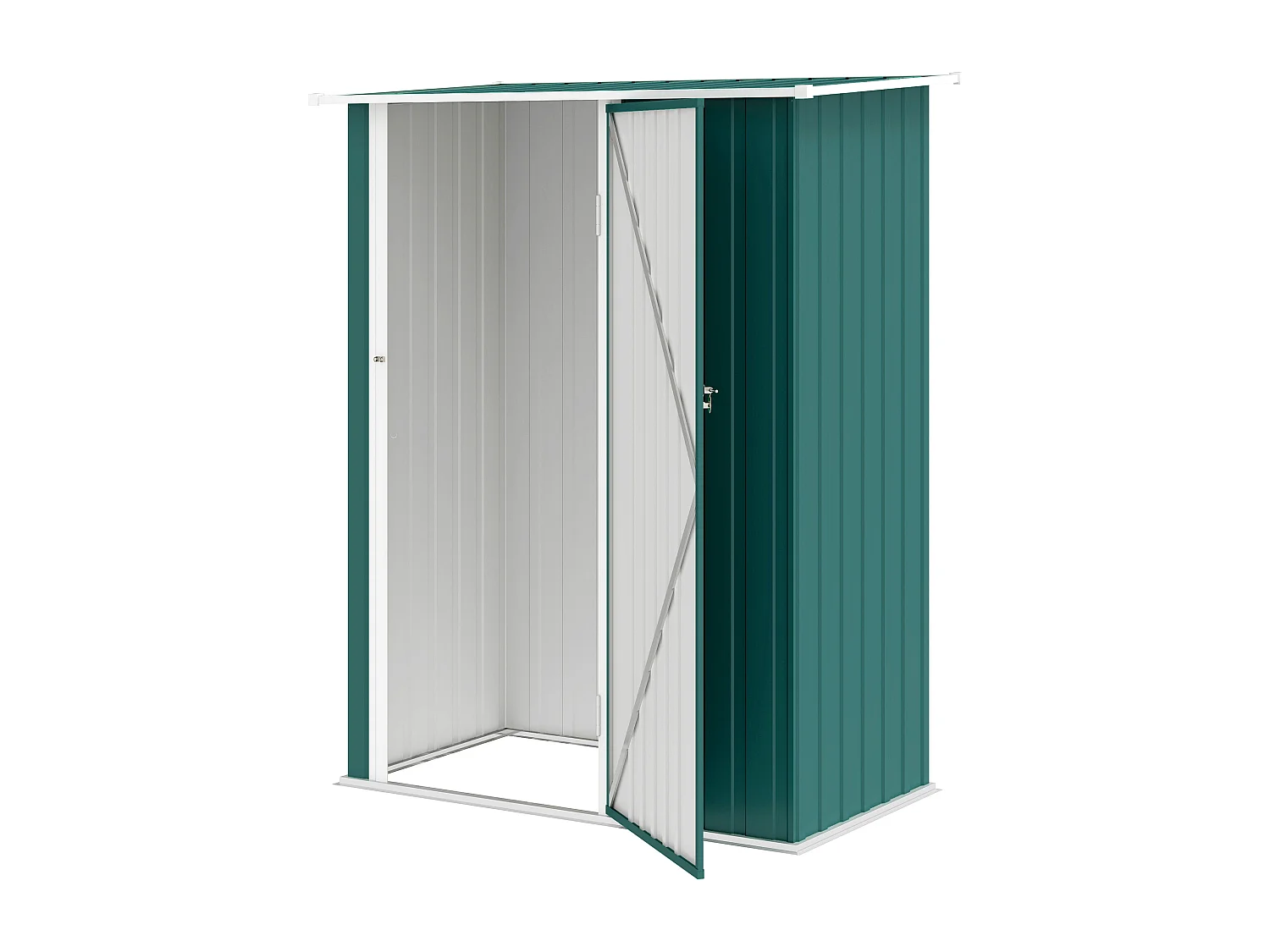 Capanno attrezzi in metallo con tetto inclinato porta bloccabile verde