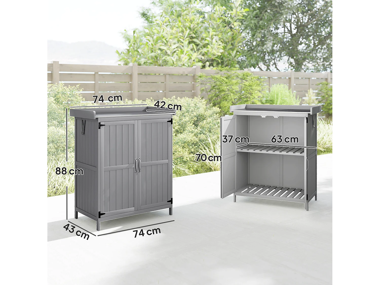 Armadietto da esterno, capanno porta attrezzi con piano in metallo