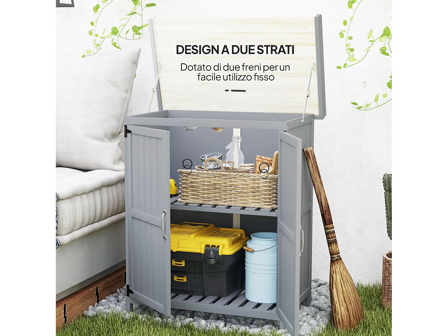 Armadietto da esterno, capanno porta attrezzi con piano in metallo