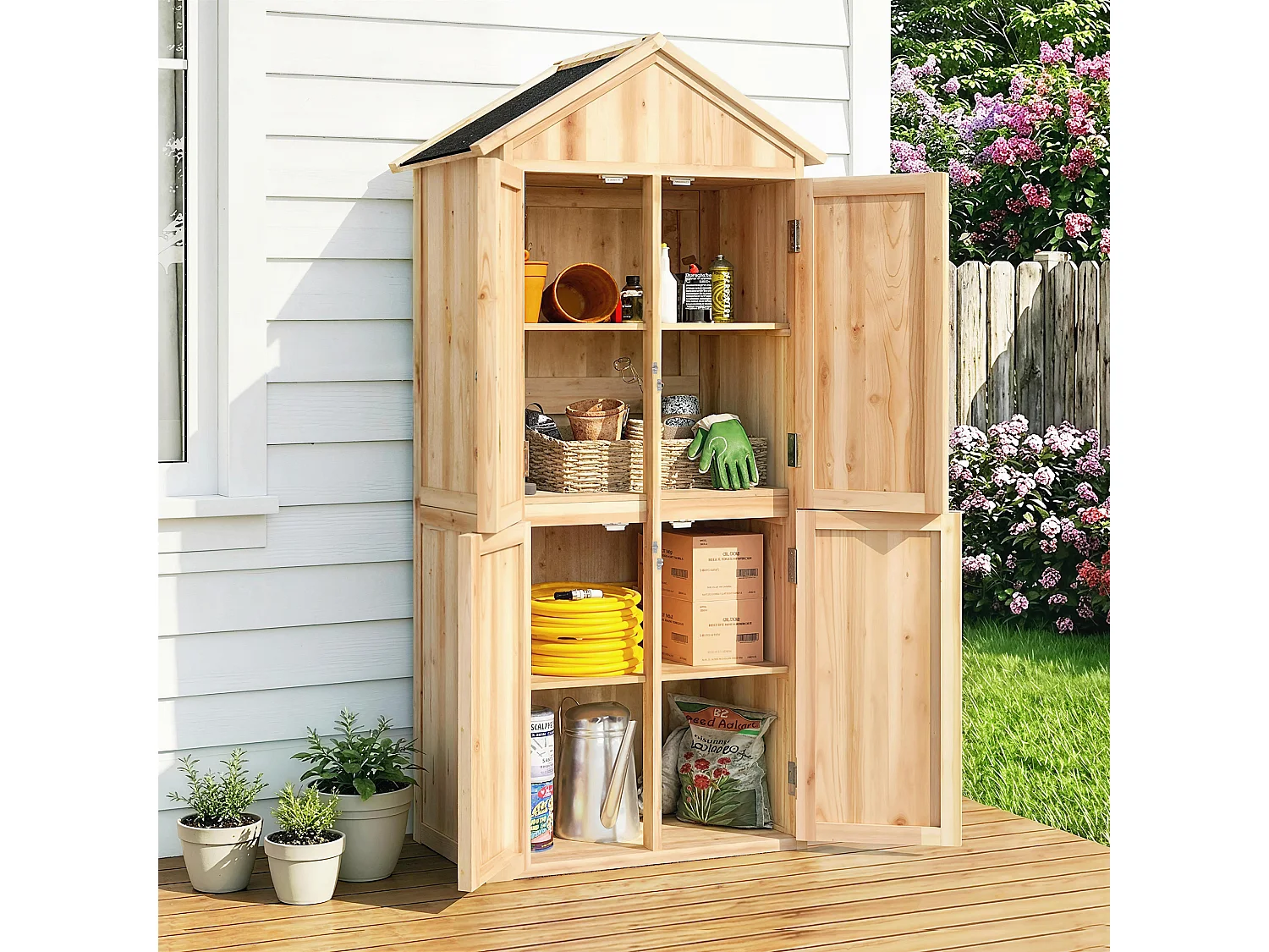 Armadio da esterno 4 ante impermeabile in legno naturale