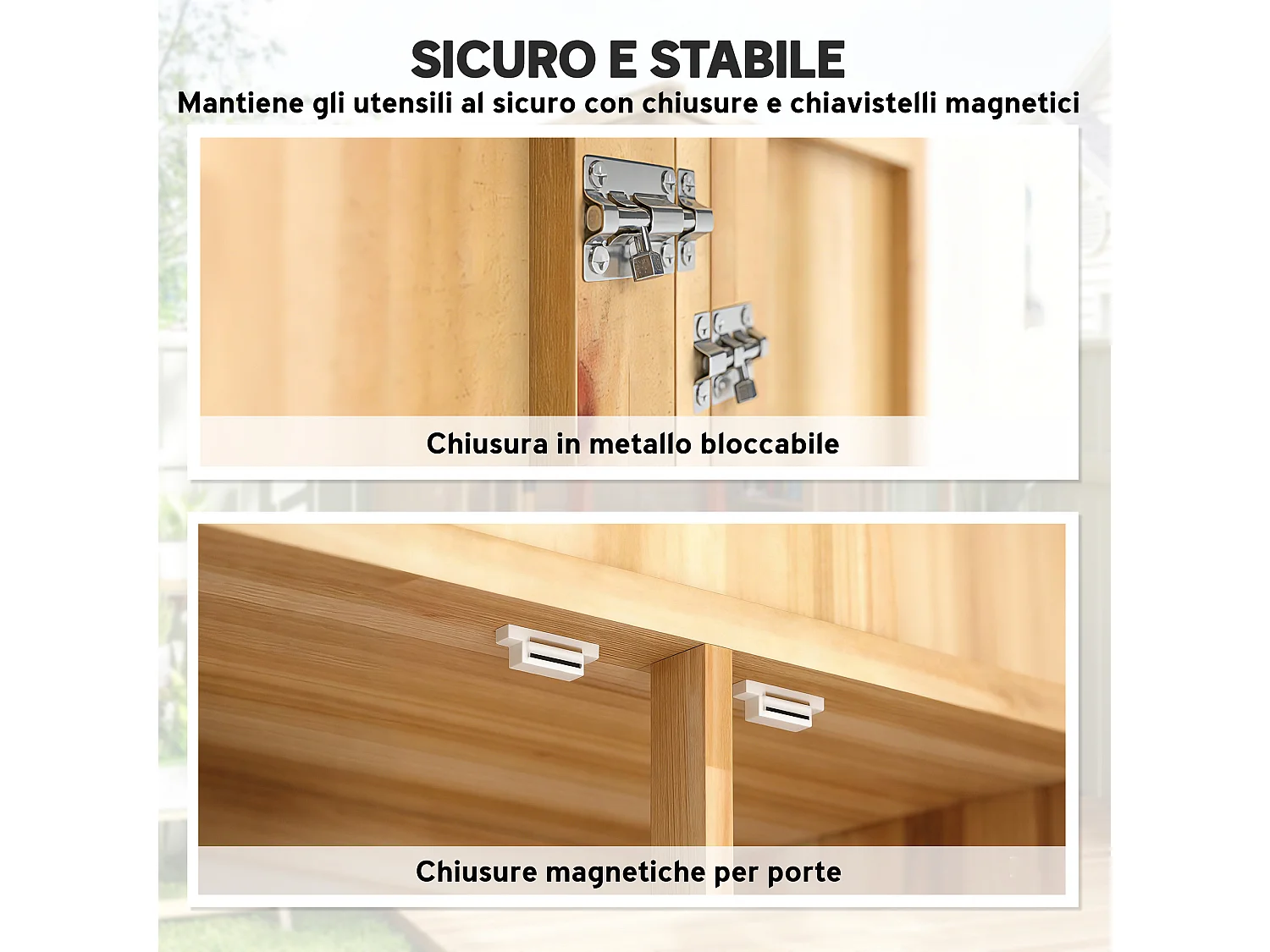 Armadio da esterno 4 ante impermeabile in legno naturale