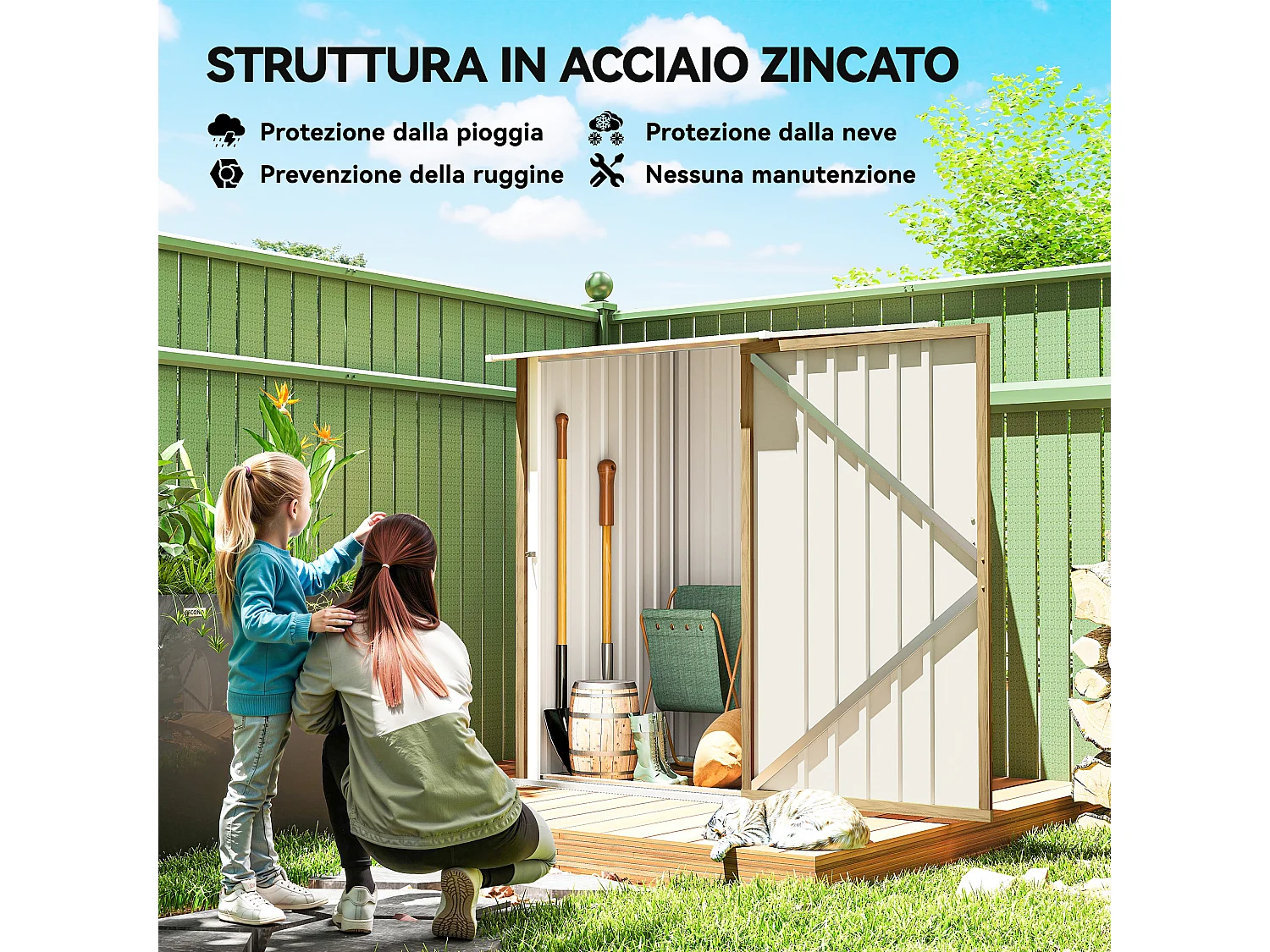 Casetta da giardino in acciaio 100x104x160 cm marrone chiaro