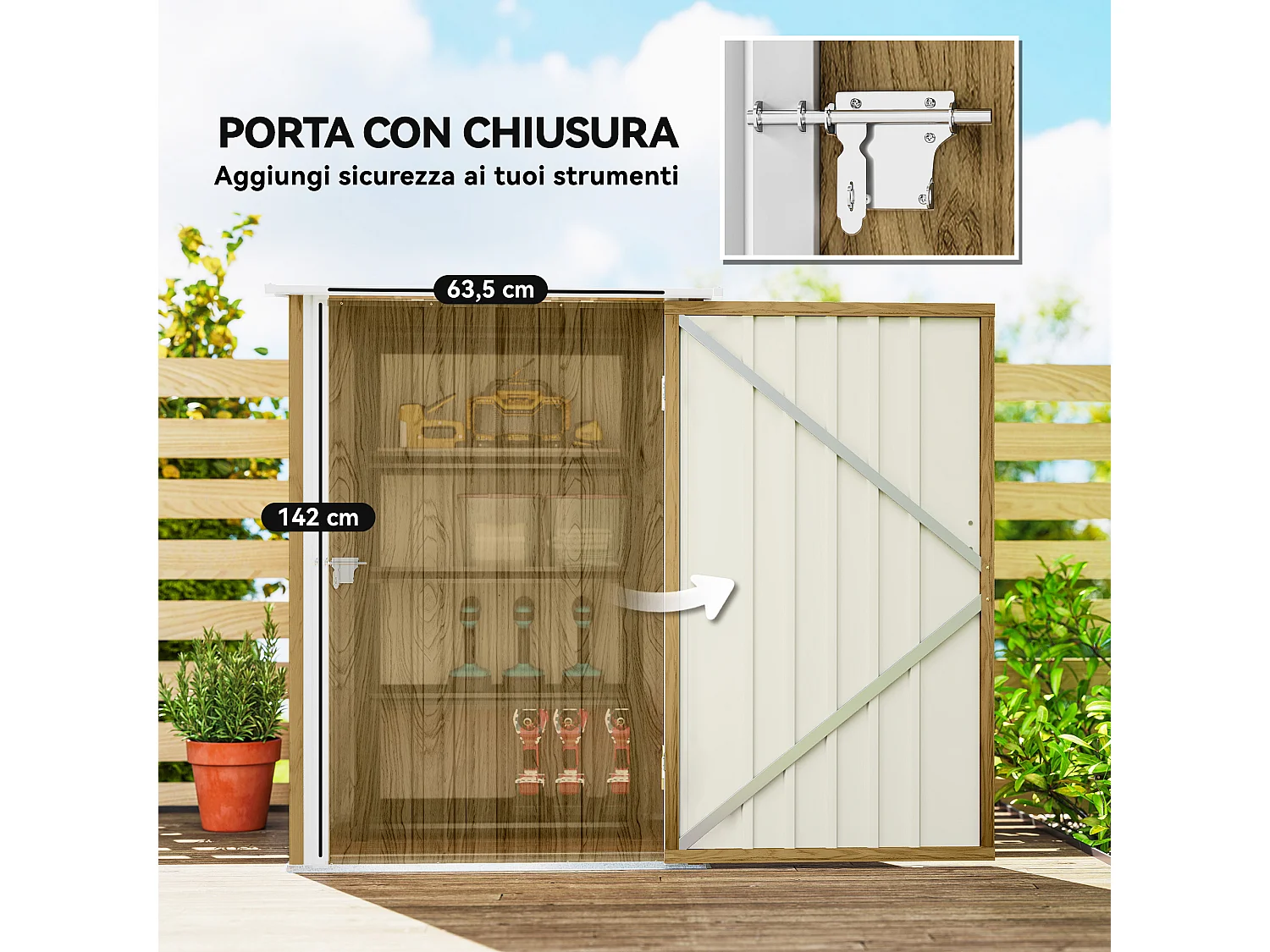 Casetta da giardino in acciaio 100x104x160 cm marrone chiaro