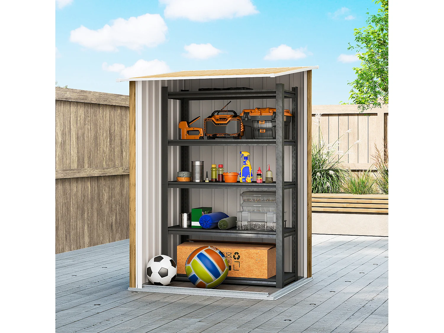 Casetta da giardino in acciaio 100x104x160 cm marrone chiaro