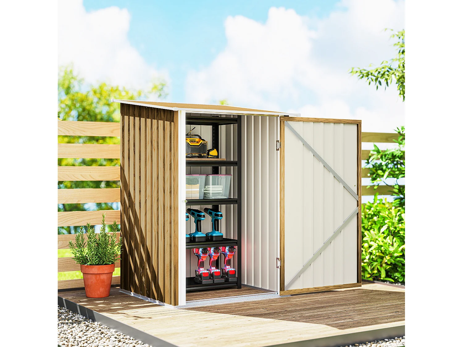 Casetta da giardino in acciaio 100x104x160 cm marrone chiaro