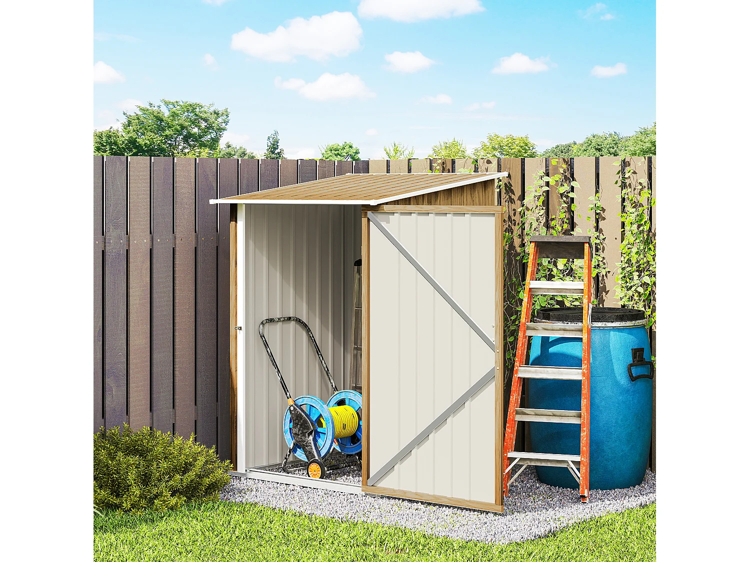 Casetta da giardino in acciaio 100x104x160 cm marrone chiaro