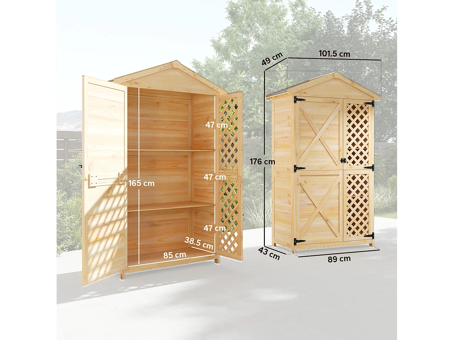 Armadio da esterno con tetto impermeabile in legno naturale