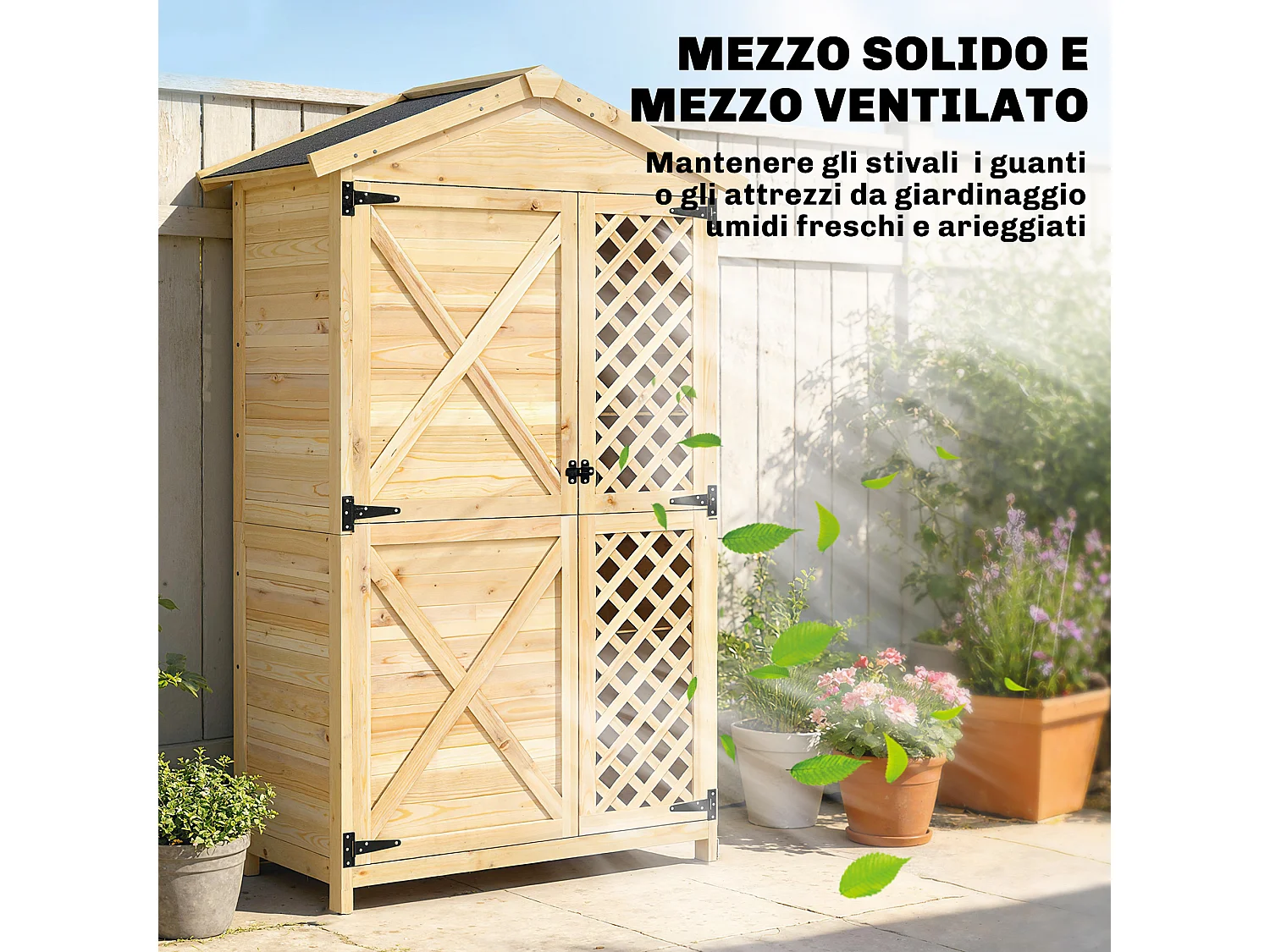 Armadio da esterno con tetto impermeabile in legno naturale