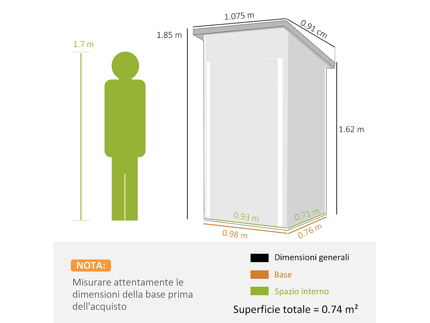 Casetta da giardino con tetto inclinato in acciaio grigio scuro