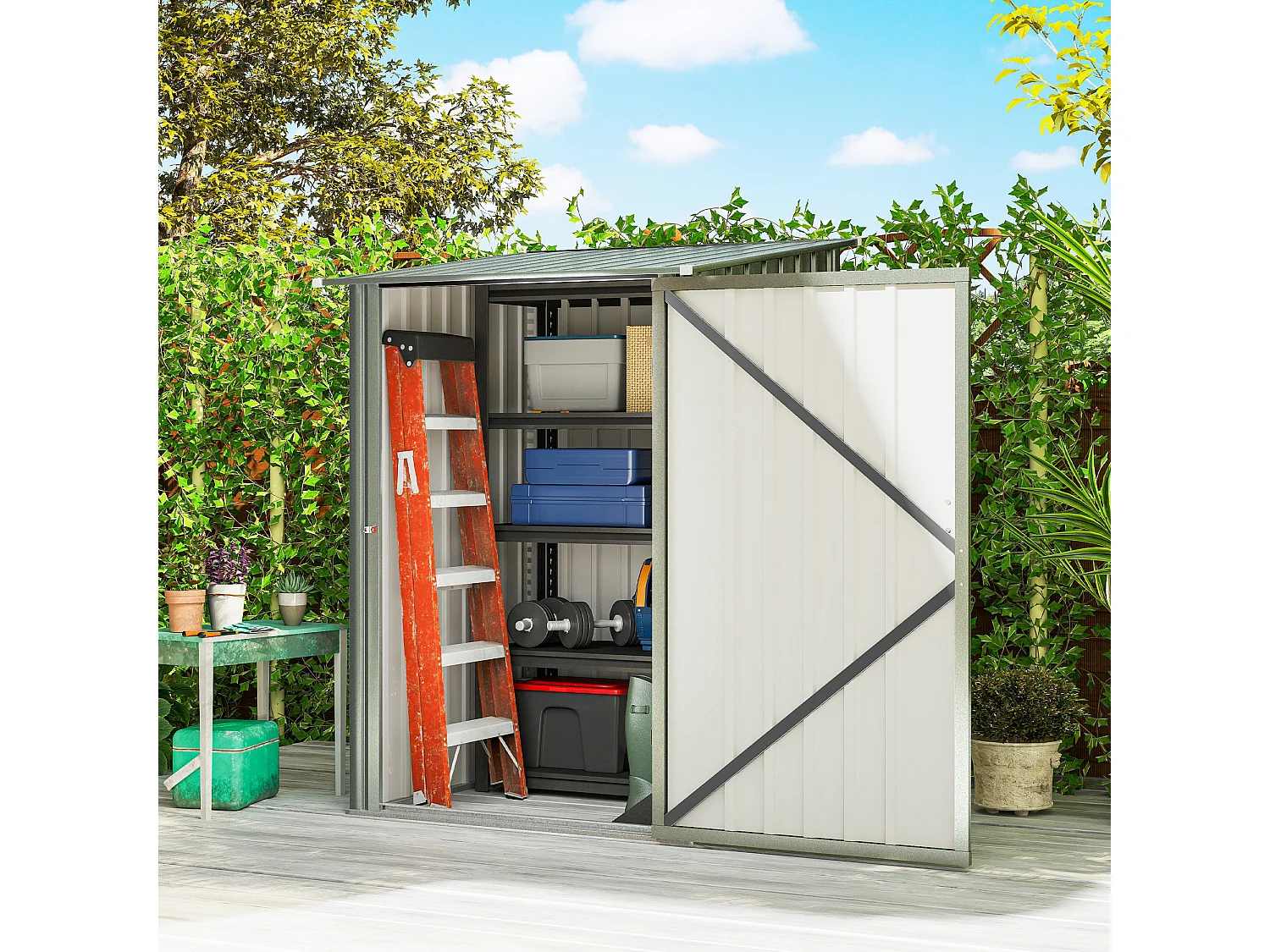 Casetta da giardino in acciaio 100x104x160 cm argento