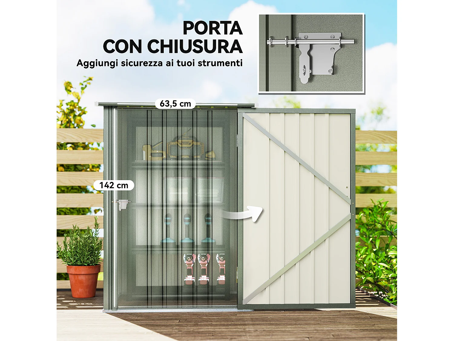 Casetta da giardino in acciaio 100x104x160 cm argento