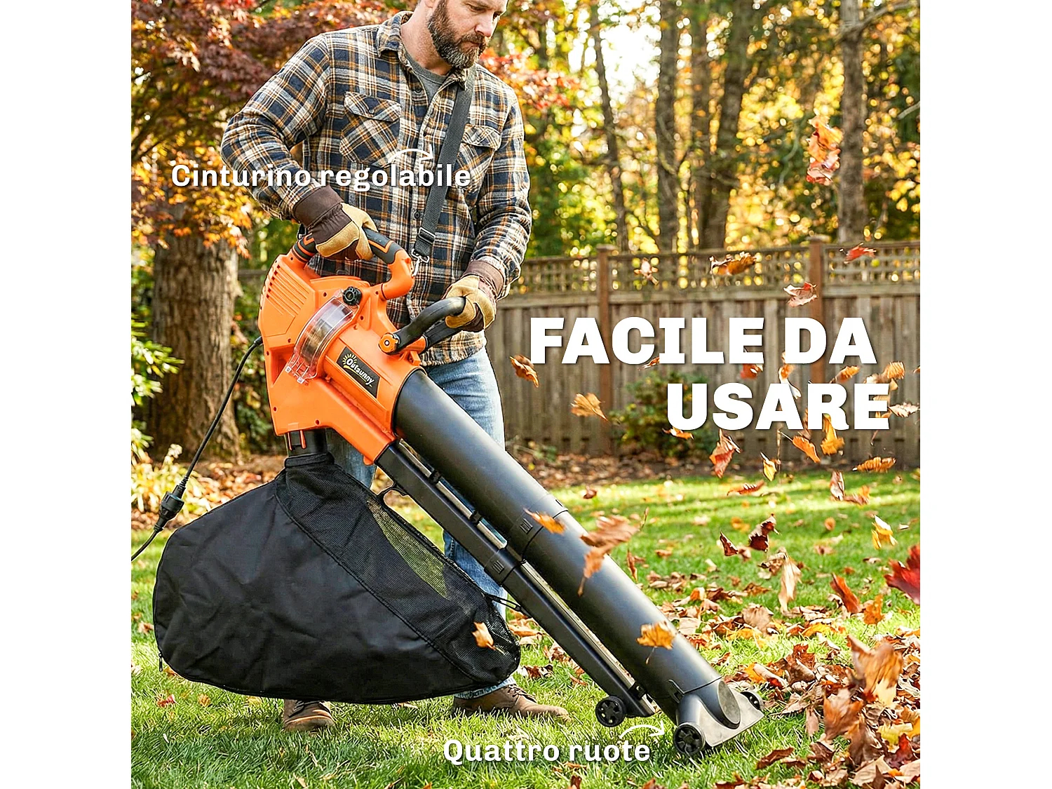 Soffiatore aspiratore foglie 3-in-1 3000w con trituratore sacco 40l