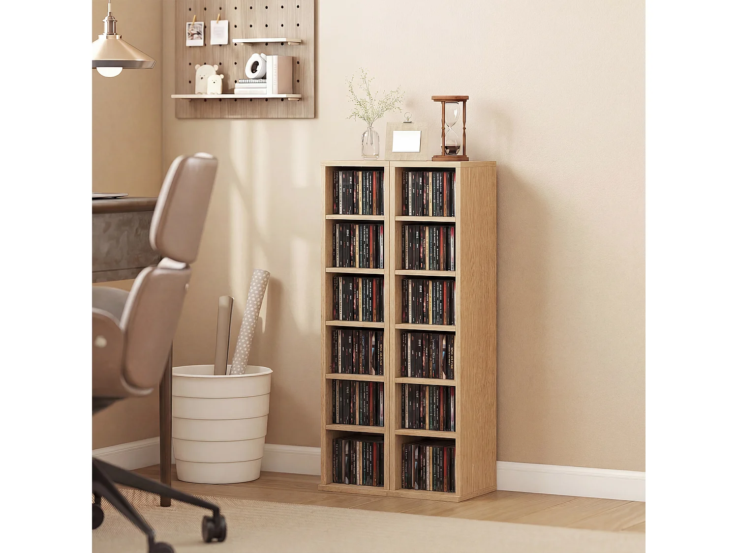 Set 2 scaffali porta cd a 6 ripiani regolabili per 204 cd color legno