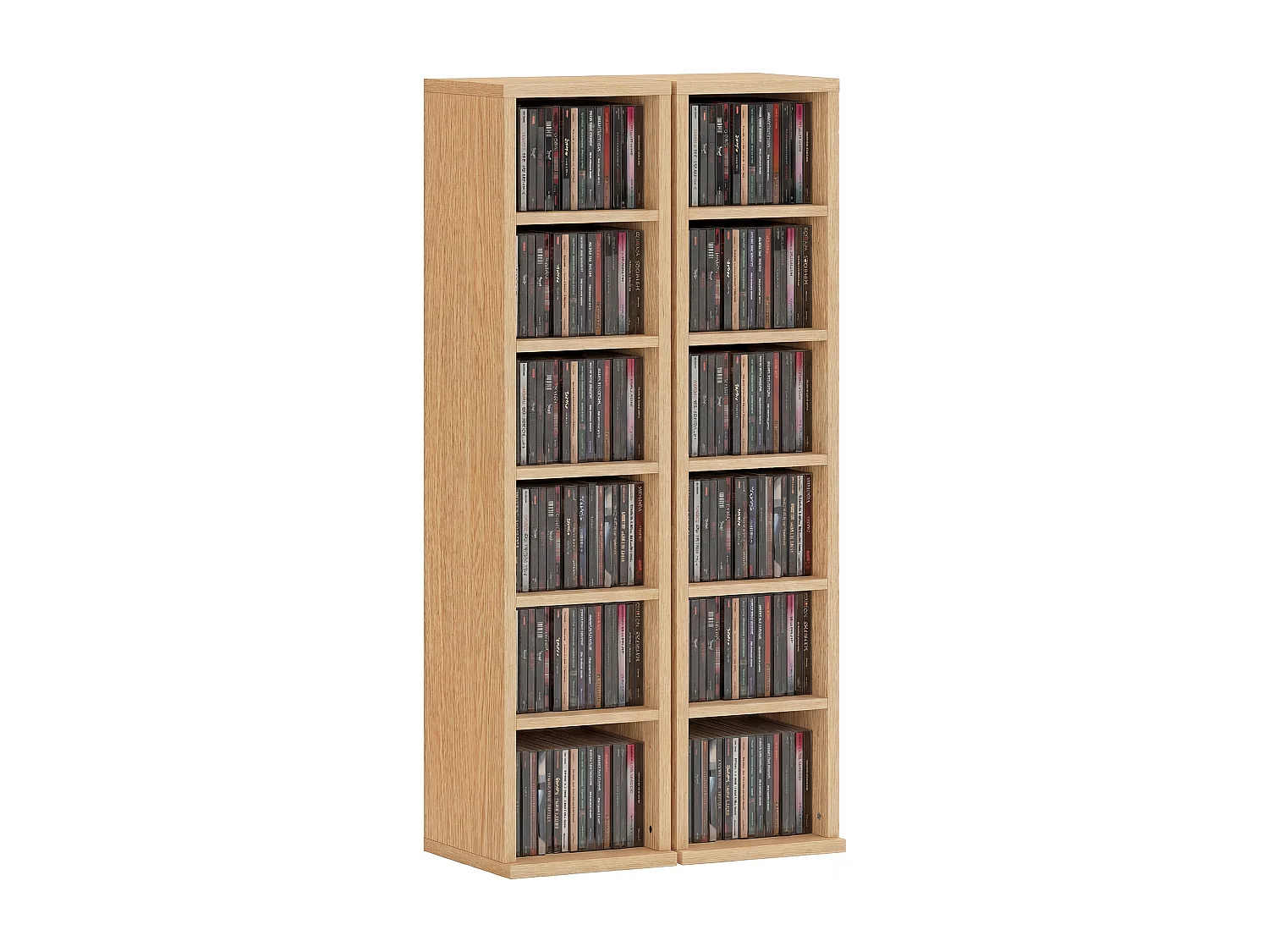 Set 2 scaffali porta cd a 6 ripiani regolabili per 204 cd color legno
