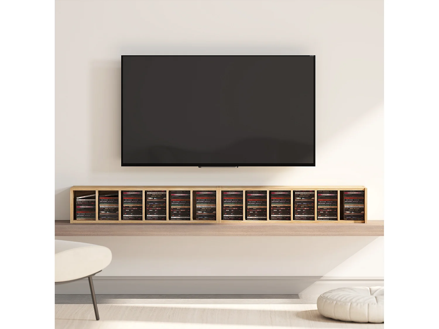 Set 2 scaffali porta cd a 6 ripiani regolabili per 204 cd color legno