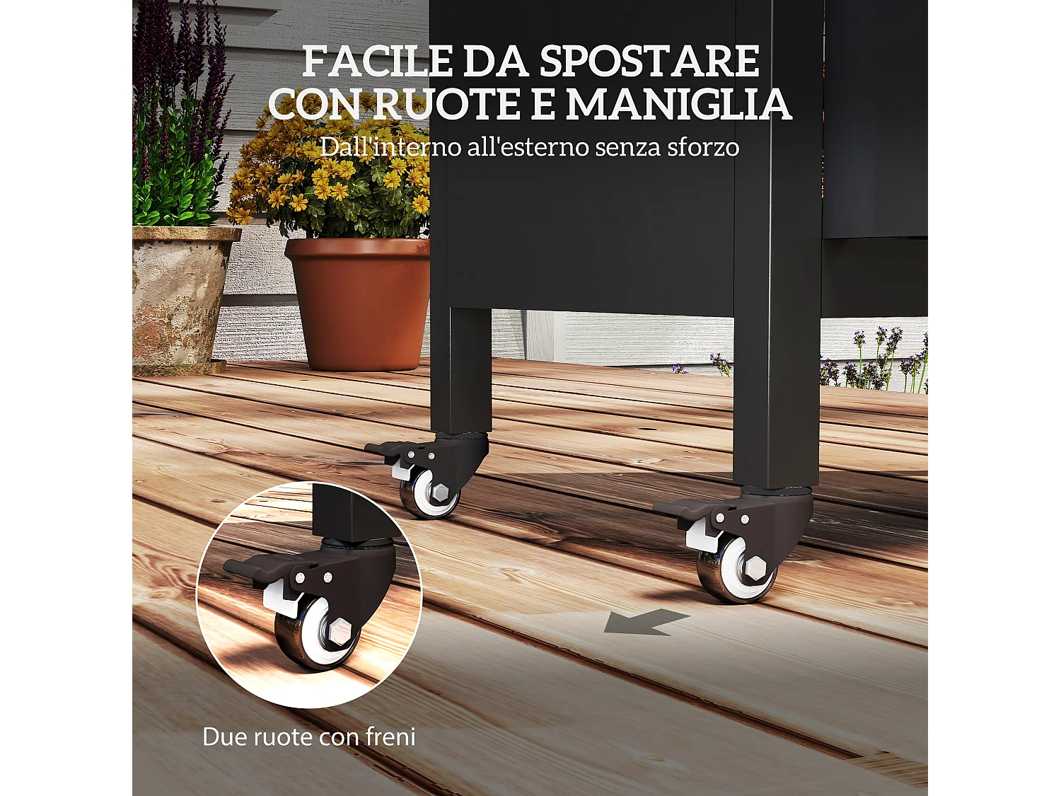 Carrello per barbecue con armadietto, ripiano aperto e tavolino nero