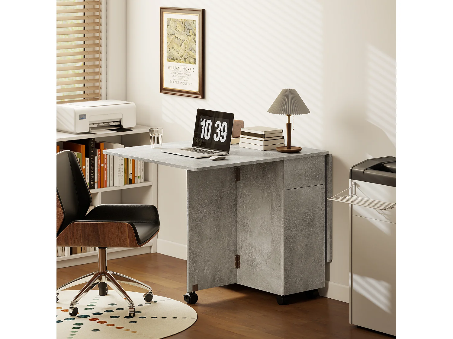 Tavolo da pranzo pieghevole con ruote in legno grigio cemento