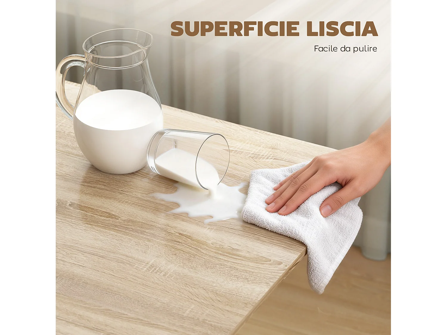 Tavolo da pranzo pieghevole con ruote per 6 persone rovere