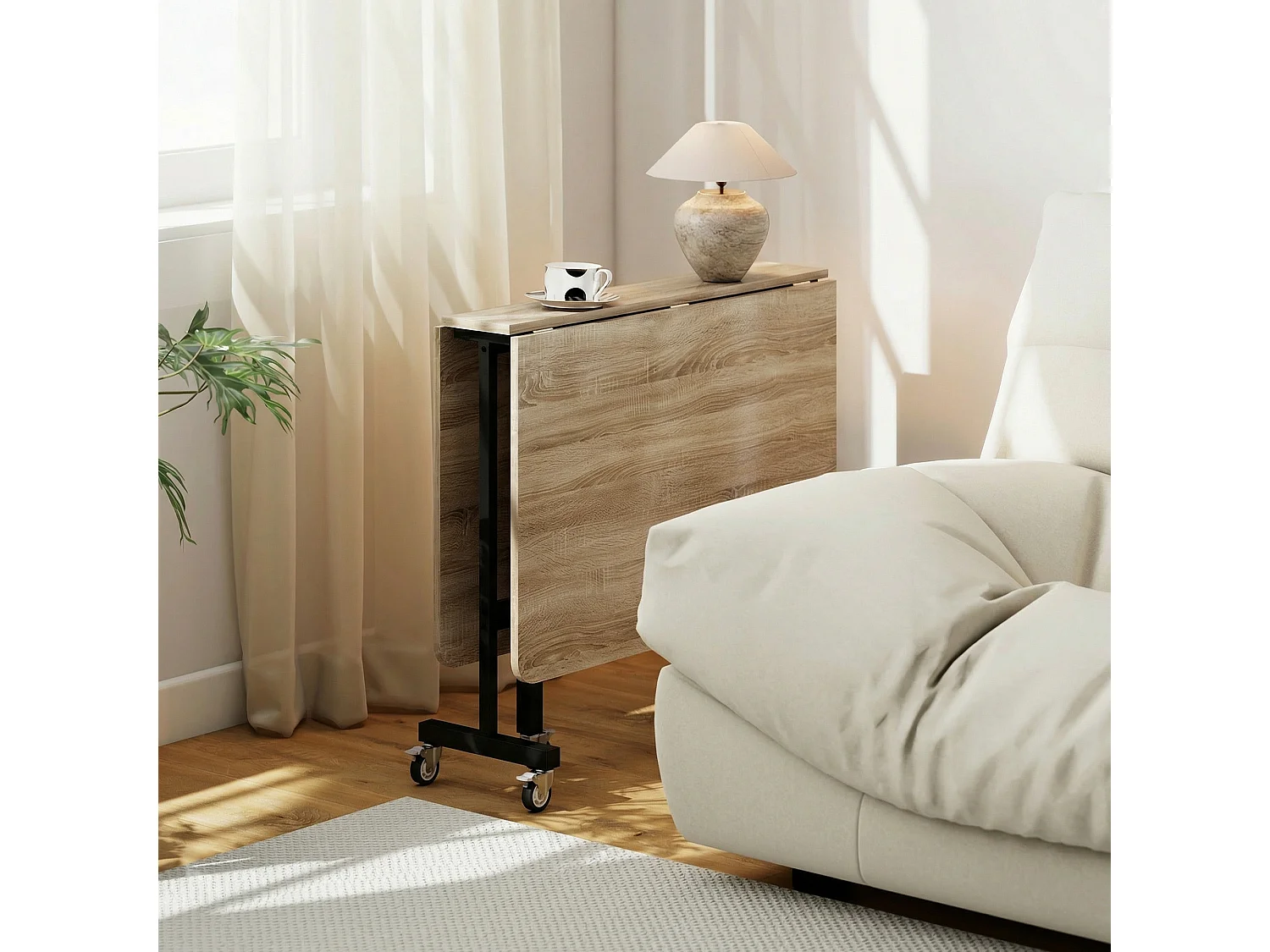 Tavolo da pranzo pieghevole con ruote per 6 persone rovere