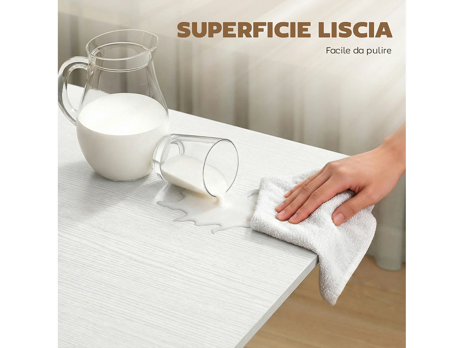 Tavolo da pranzo pieghevole con ruote per 6 persone bianco