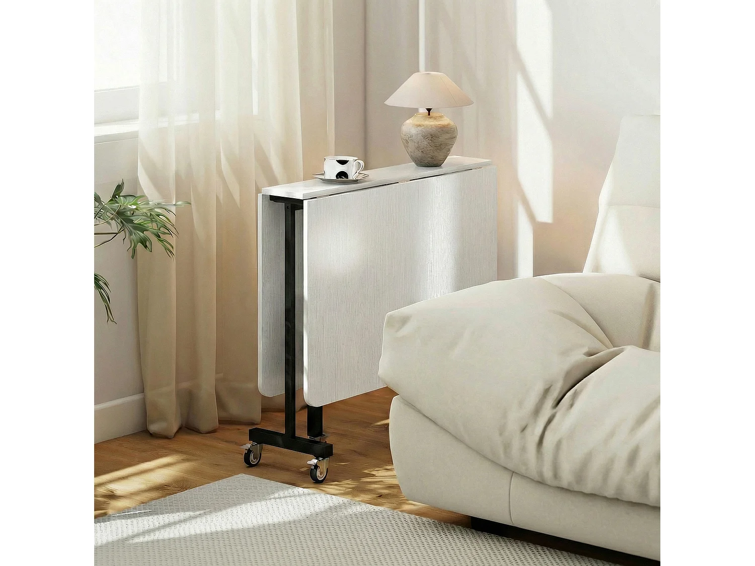 Tavolo da pranzo pieghevole con ruote per 6 persone bianco