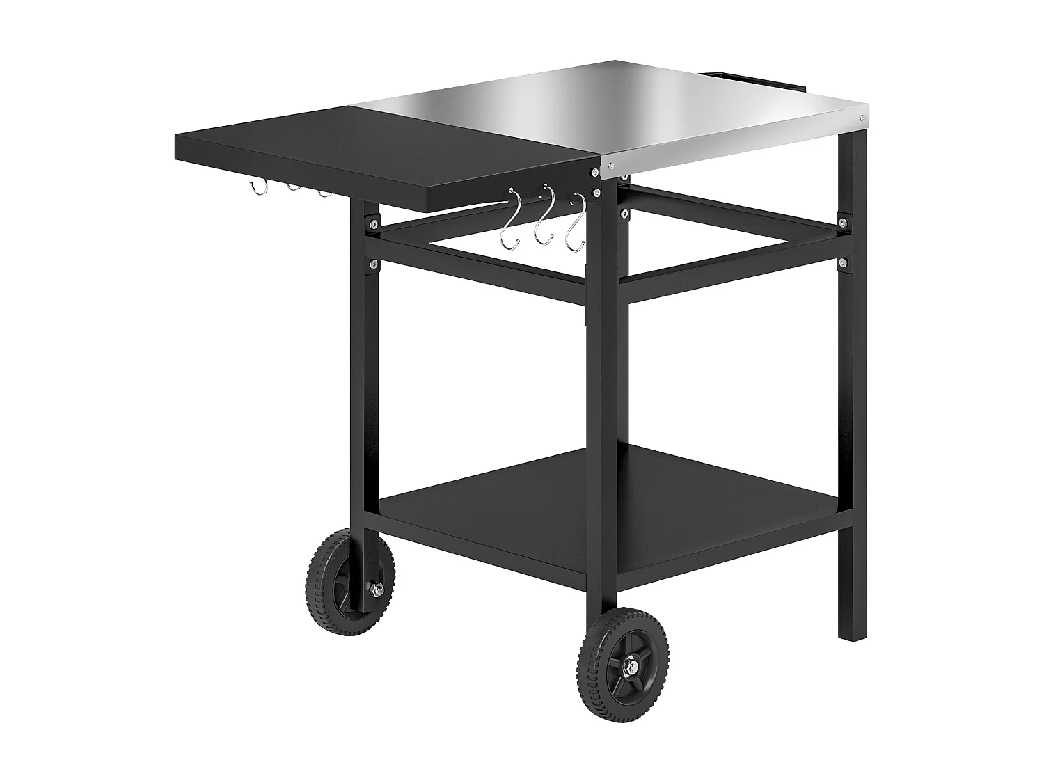 Carrello per barbecue con piano richiudibile e ruote in acciaio nero