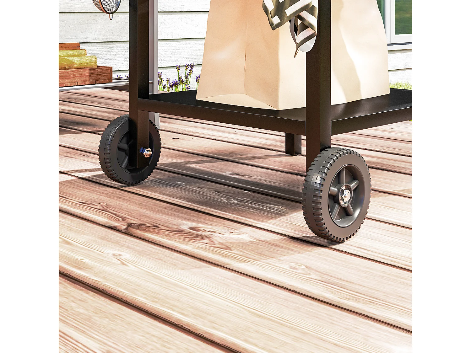 Carrello per barbecue con piano richiudibile e ruote in acciaio nero