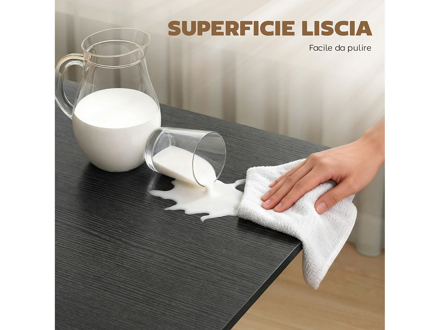 Tavolo da pranzo pieghevole con ruote per 6 persone nero