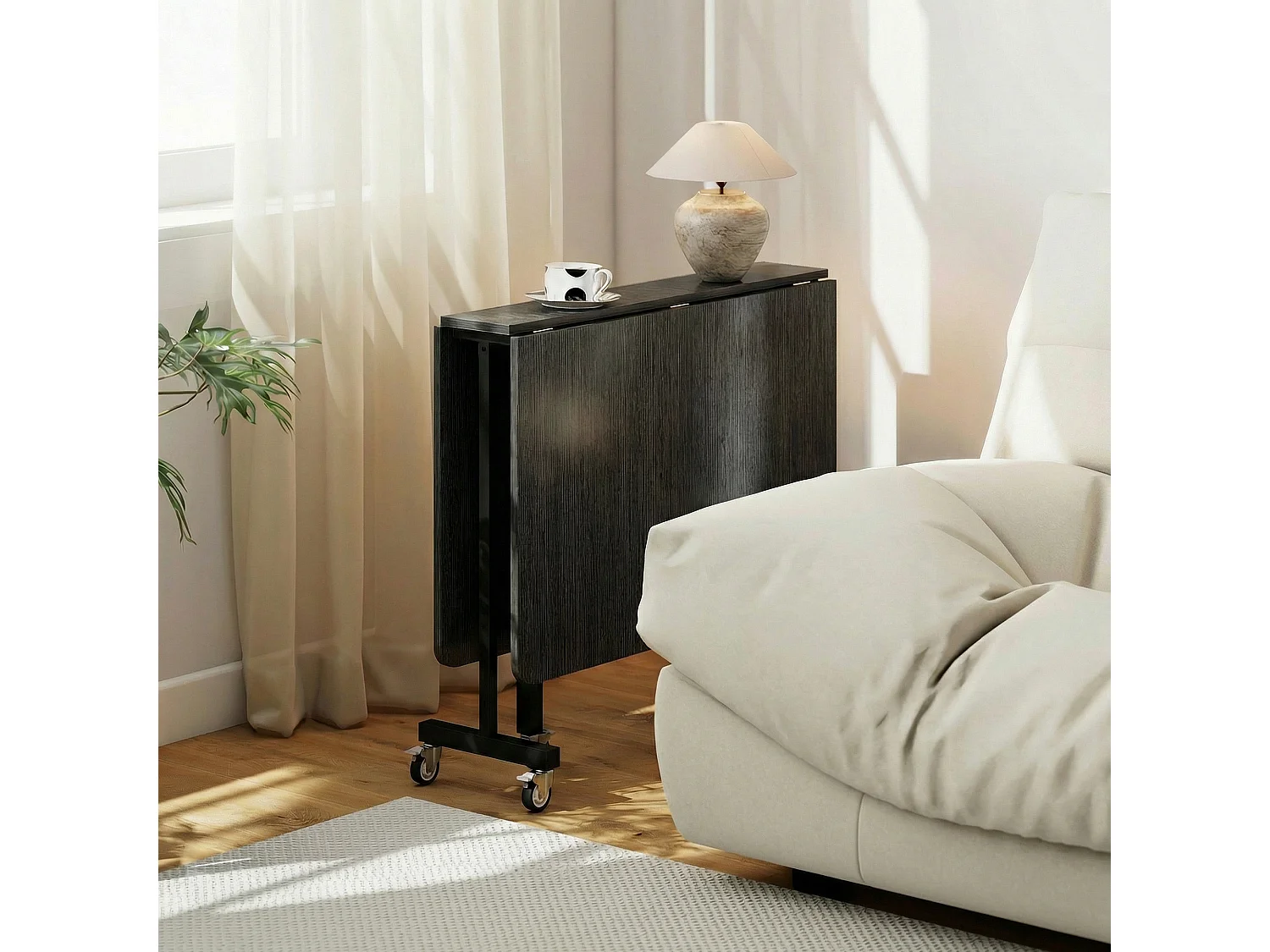 Tavolo da pranzo pieghevole con ruote per 6 persone nero