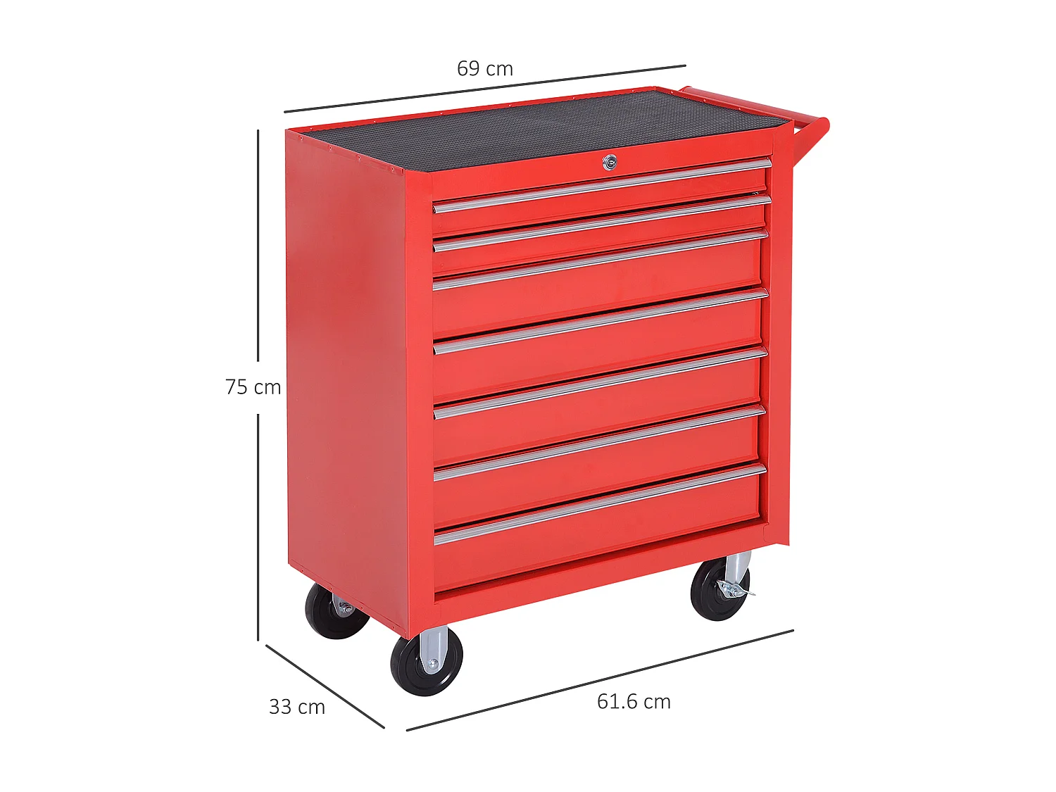 Carrello porta attrezzi con 7 cassetti, ruote con freno, rosso