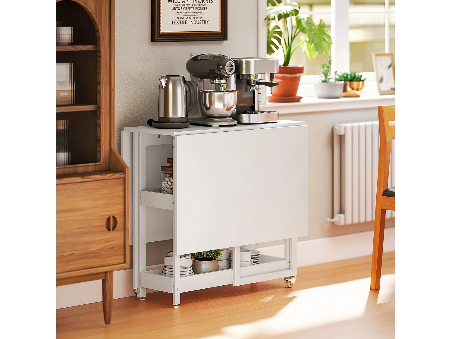 Tavolo pieghevole a 2 ribalte per 4 persone con ripiani aperti bianco