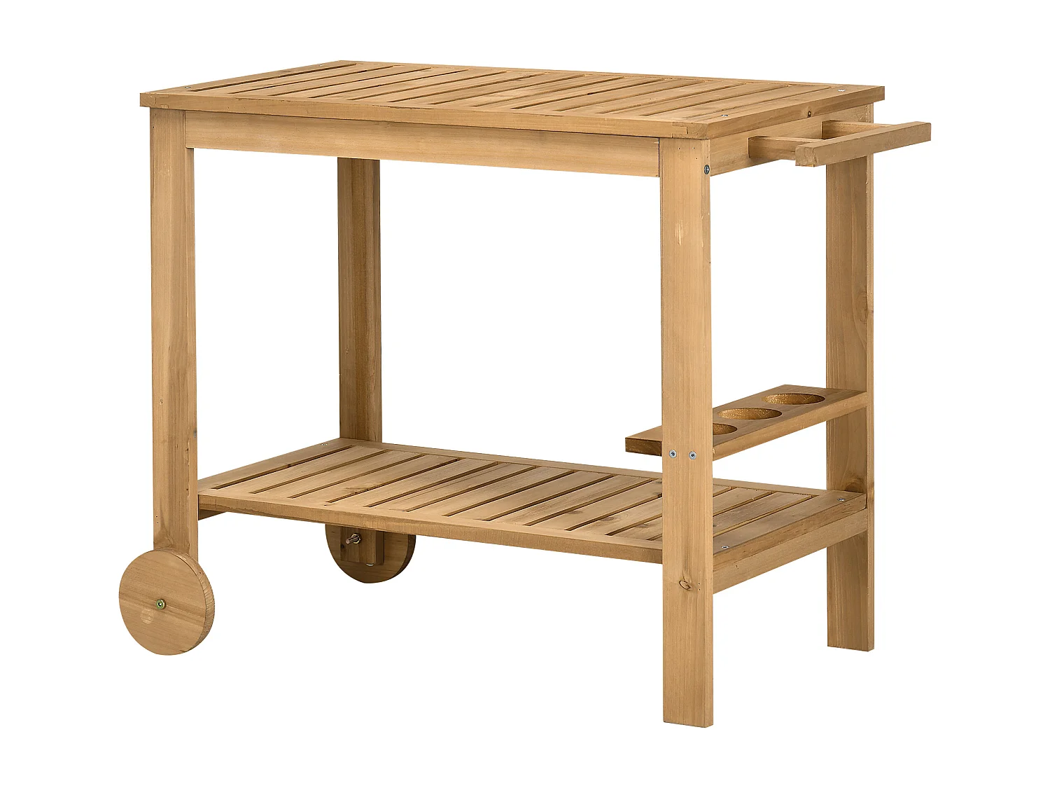 Carrello portavivande da giardino a 2 ripiani in legno di abete