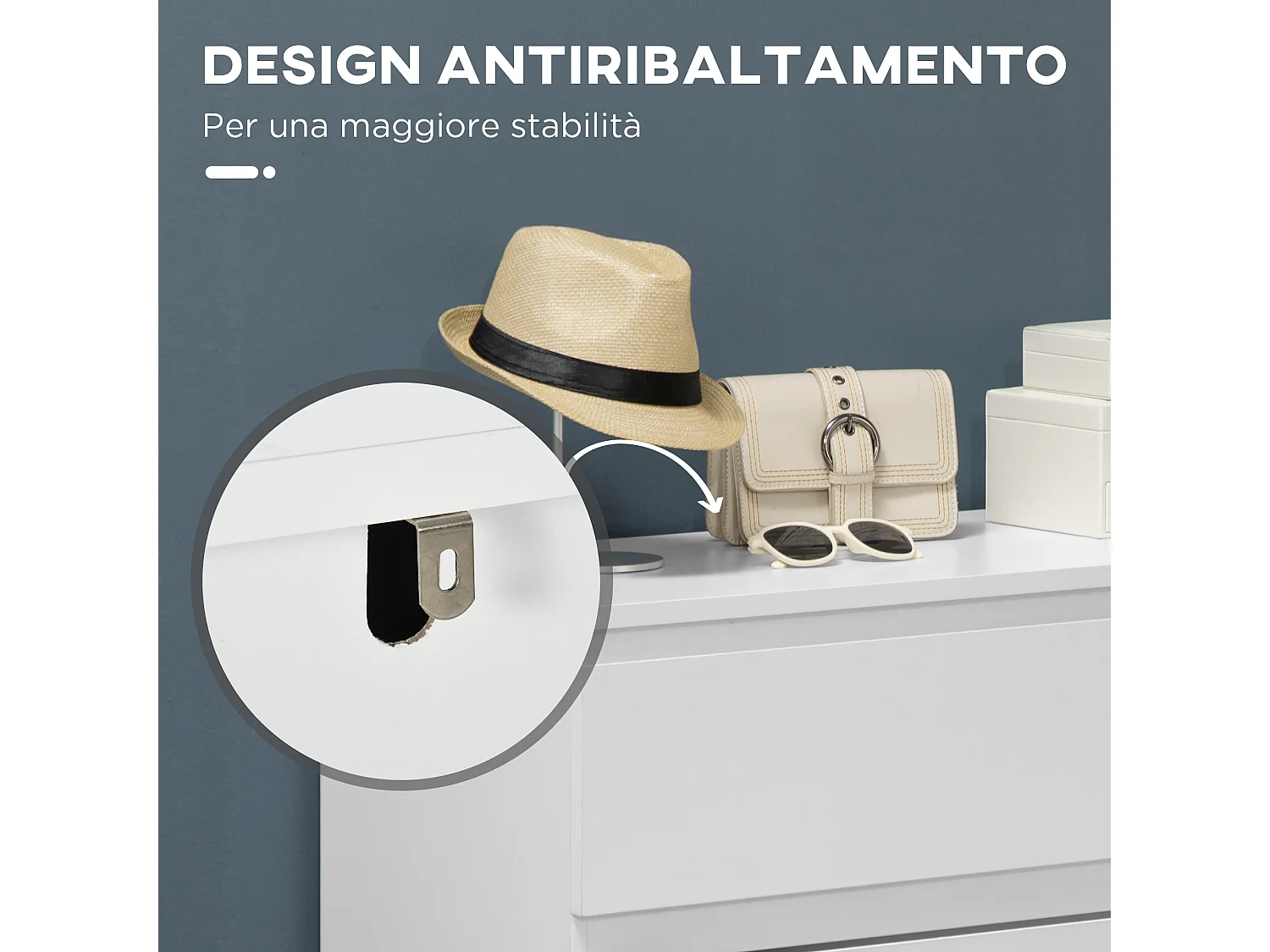 Cassettiera moderna a 3 cassetti per camera da letto bianco