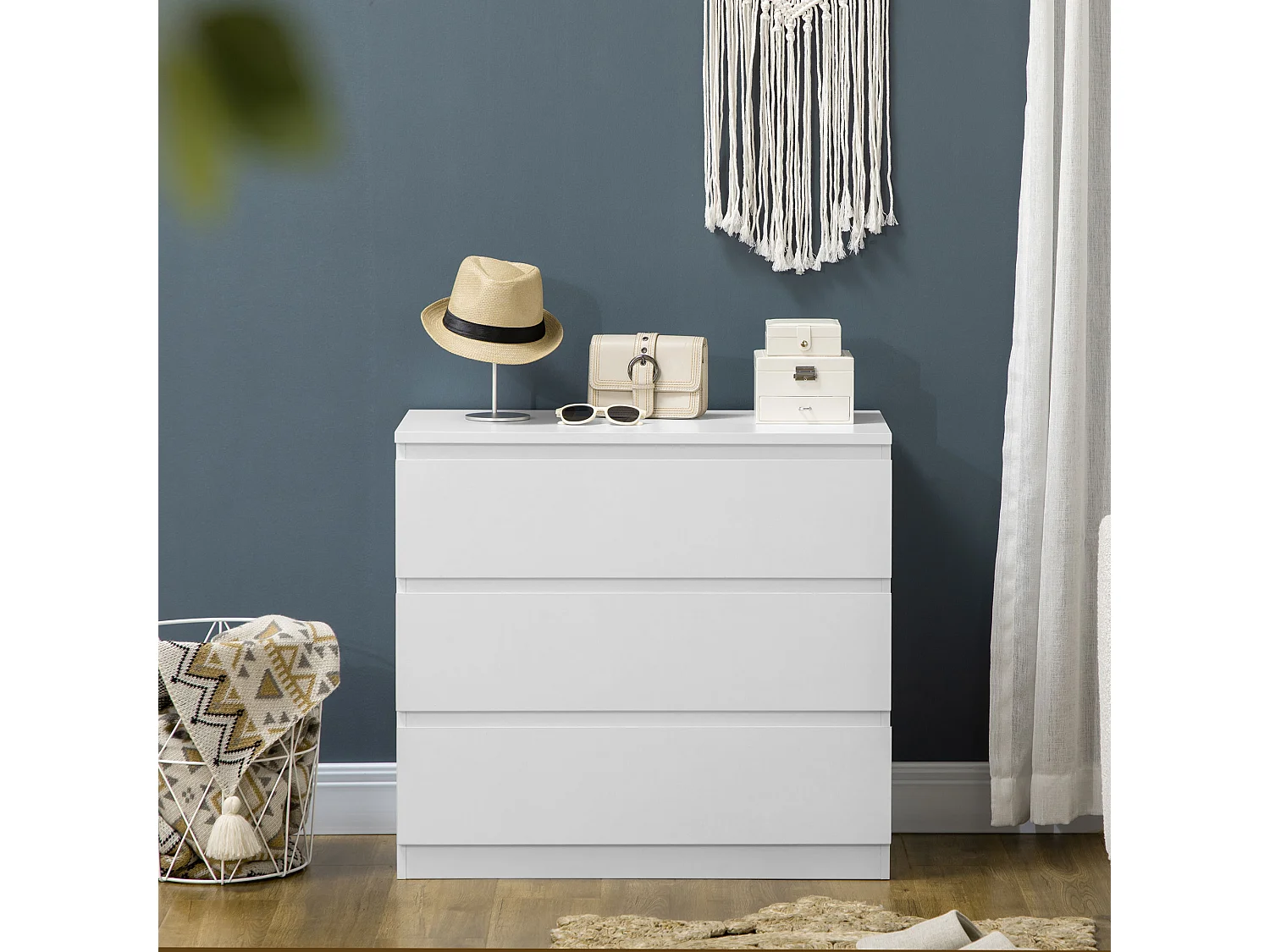 Cassettiera moderna a 3 cassetti per camera da letto bianco