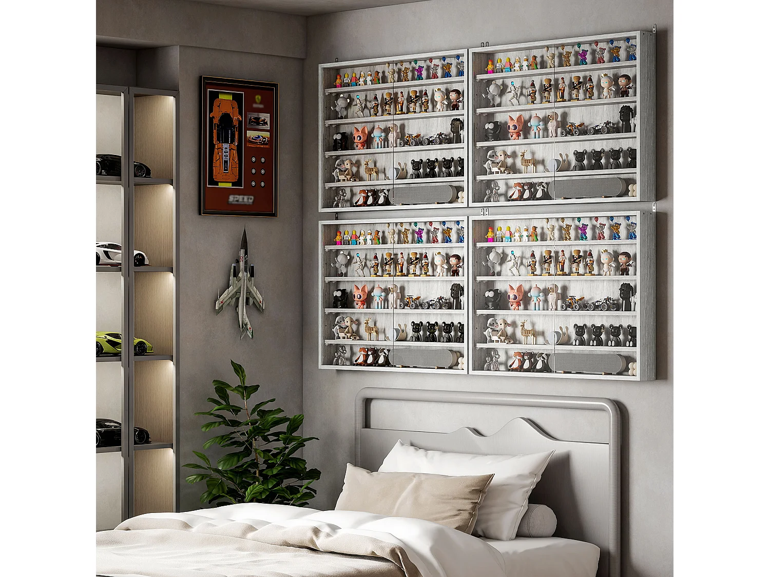 Bacheca per collezionismo a 5 livelli in legno grigio