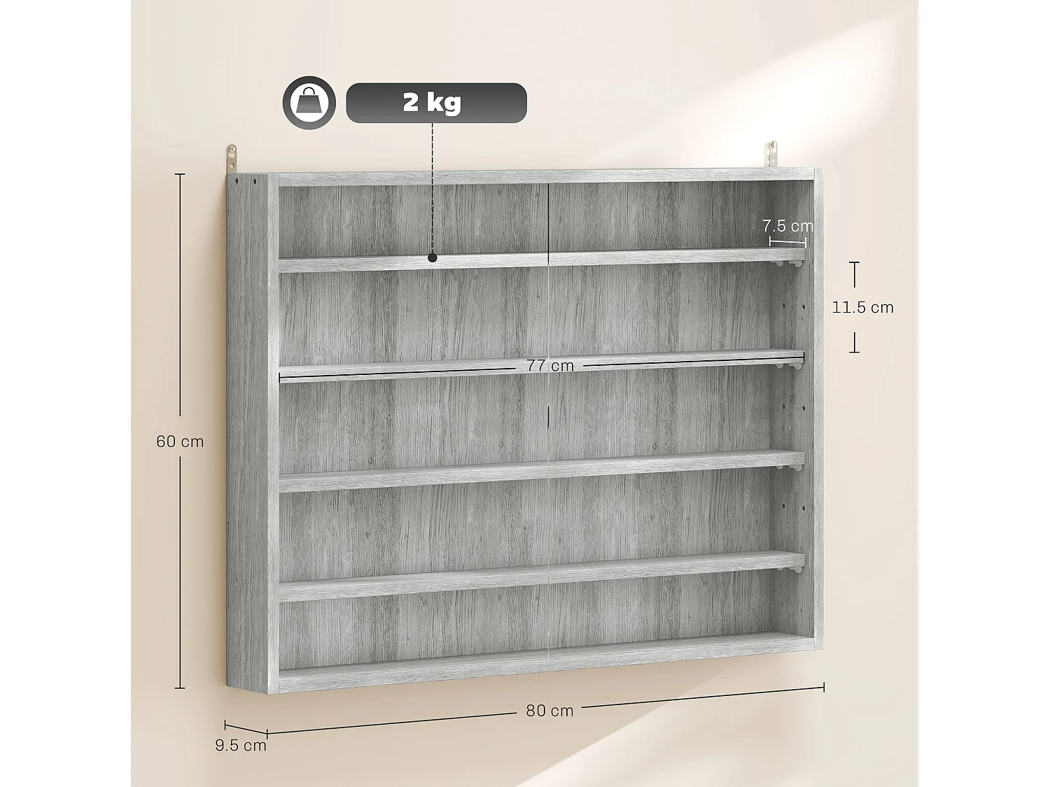 Bacheca per collezionismo a 5 livelli in legno grigio