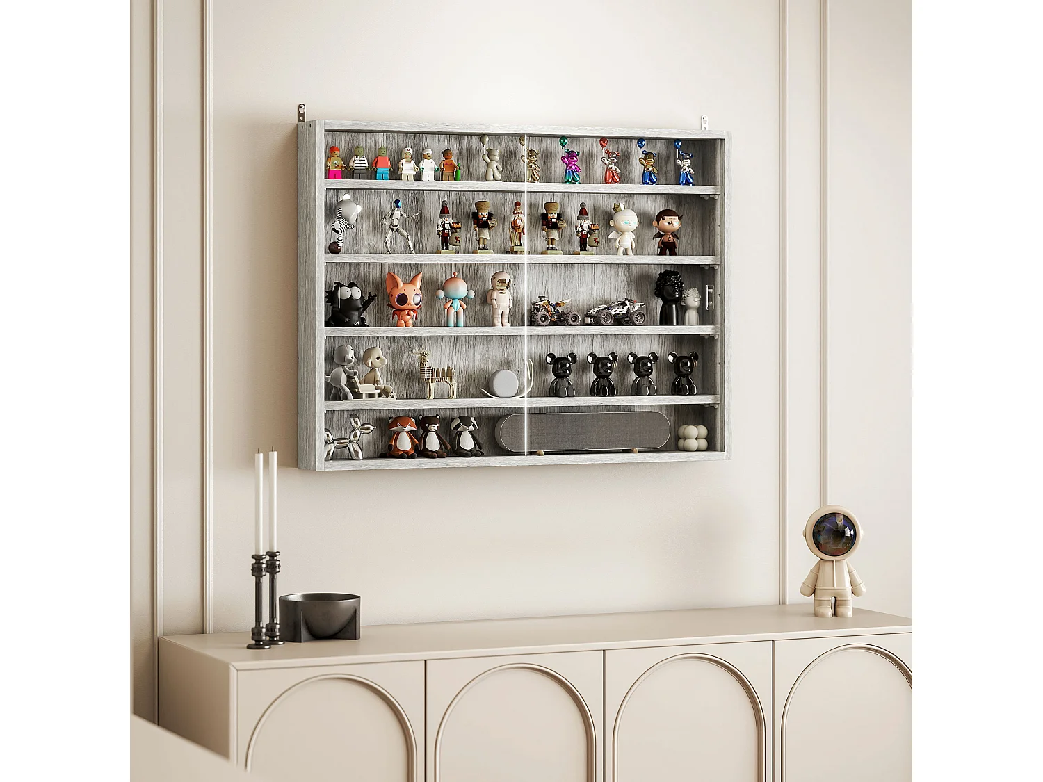 Bacheca per collezionismo a 5 livelli in legno grigio