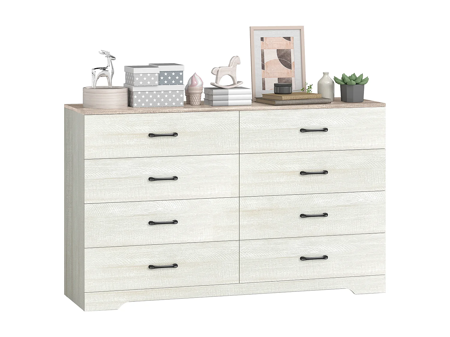 Cassettiera 8 cassetti moderna grigio chiaro e noce 140x40x86 cm