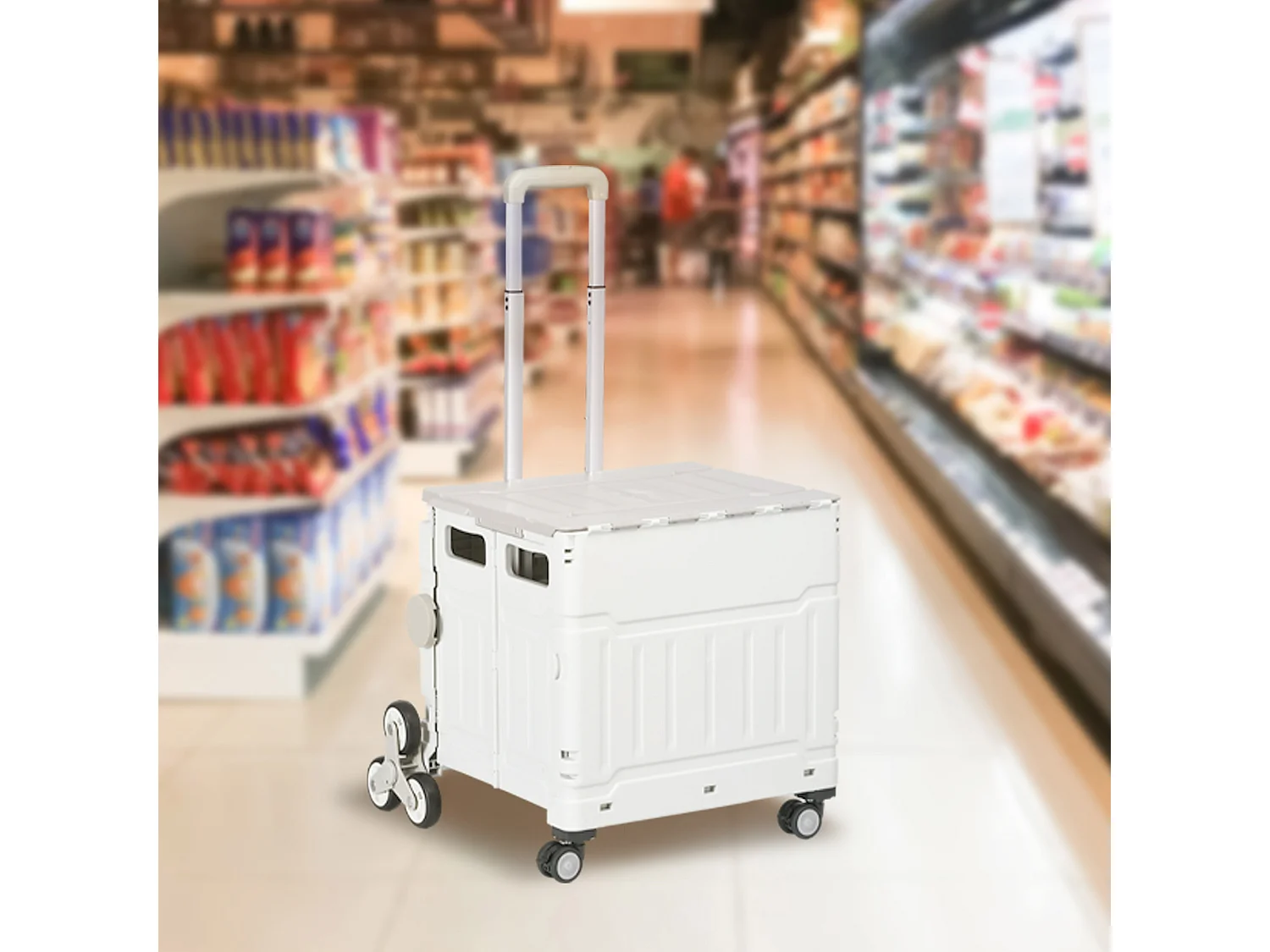 Carrello spesa pieghevole con ruote per scale in alluminio bianco