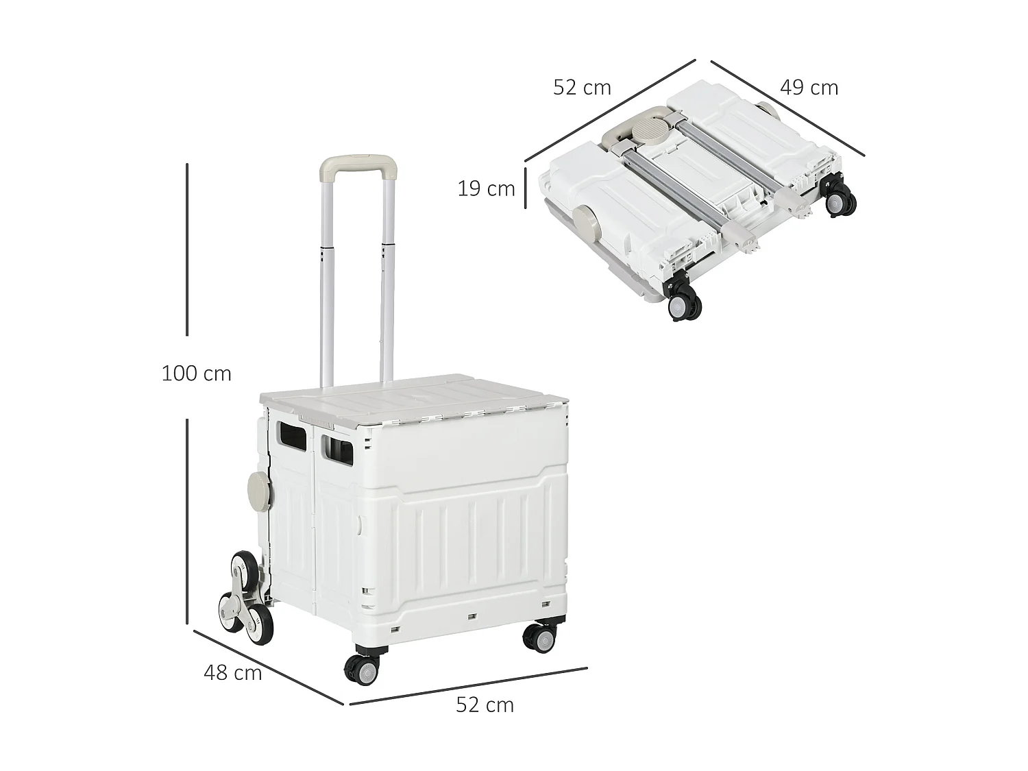 Carrello spesa pieghevole con ruote per scale in alluminio bianco