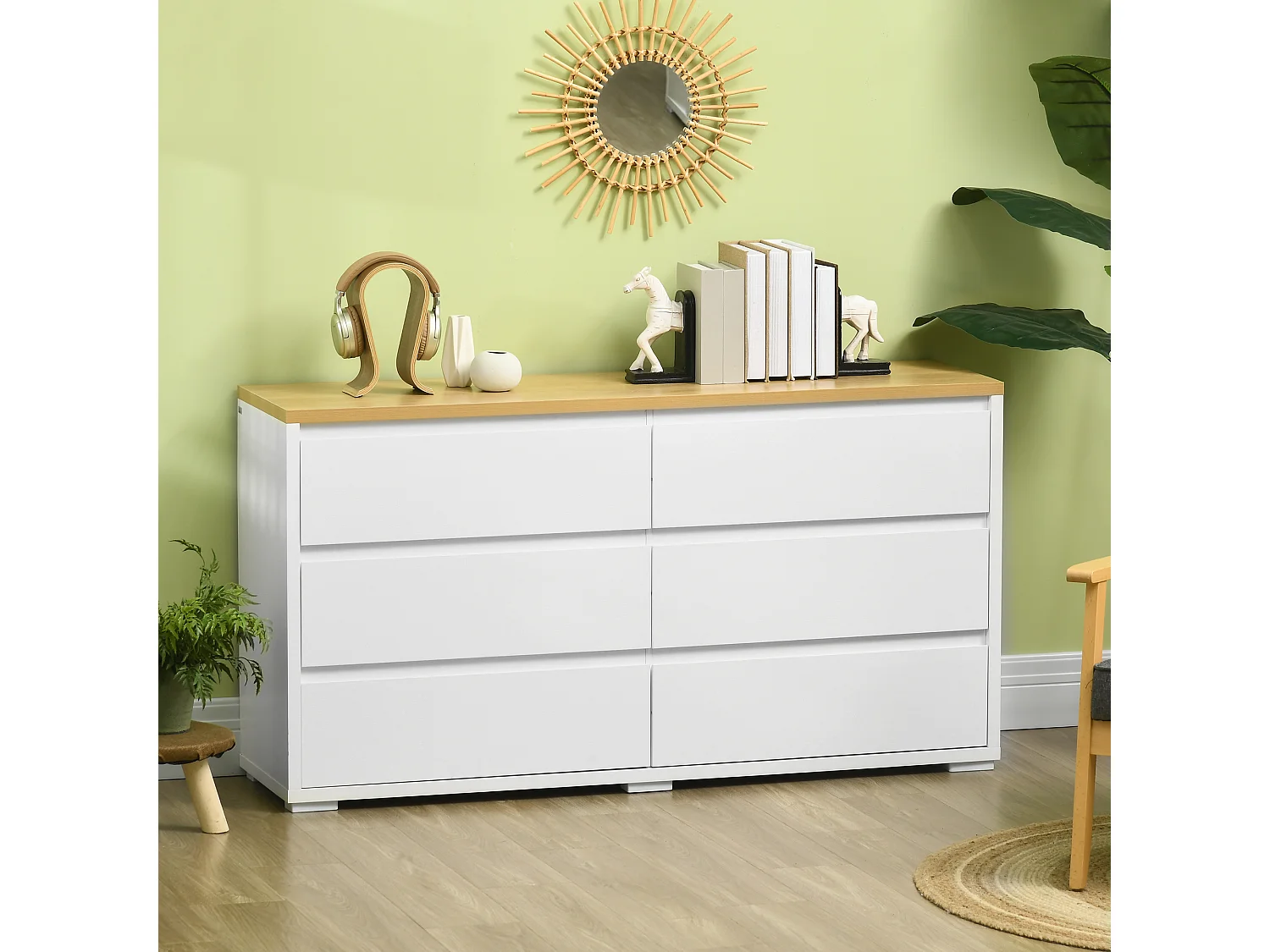 Cassettiera 6 cassetti in truciolato bianco e color legno