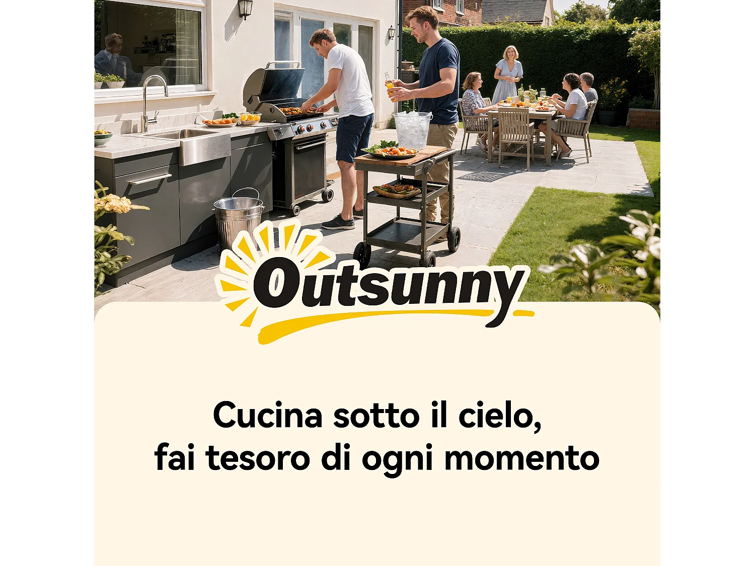 Carrello per barbecue con piano in acciaio inox nero