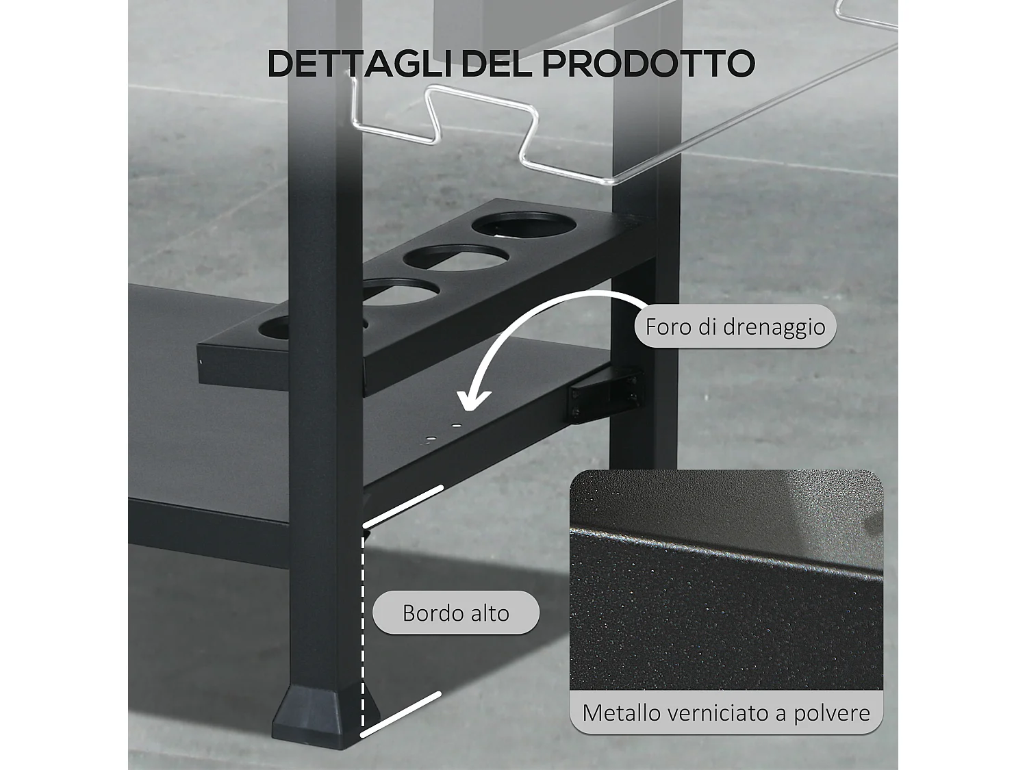 Carrello per barbecue con tavolino pieghevole in acciaio inox