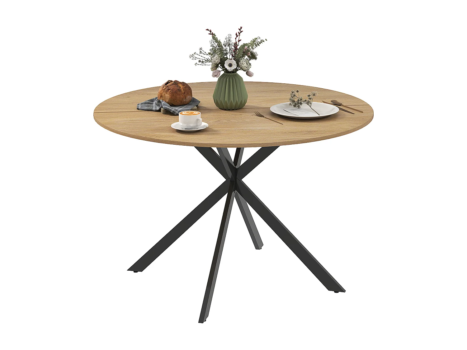 Tavolo da pranzo rotondo stile industriale Ø120x75 cm quercia