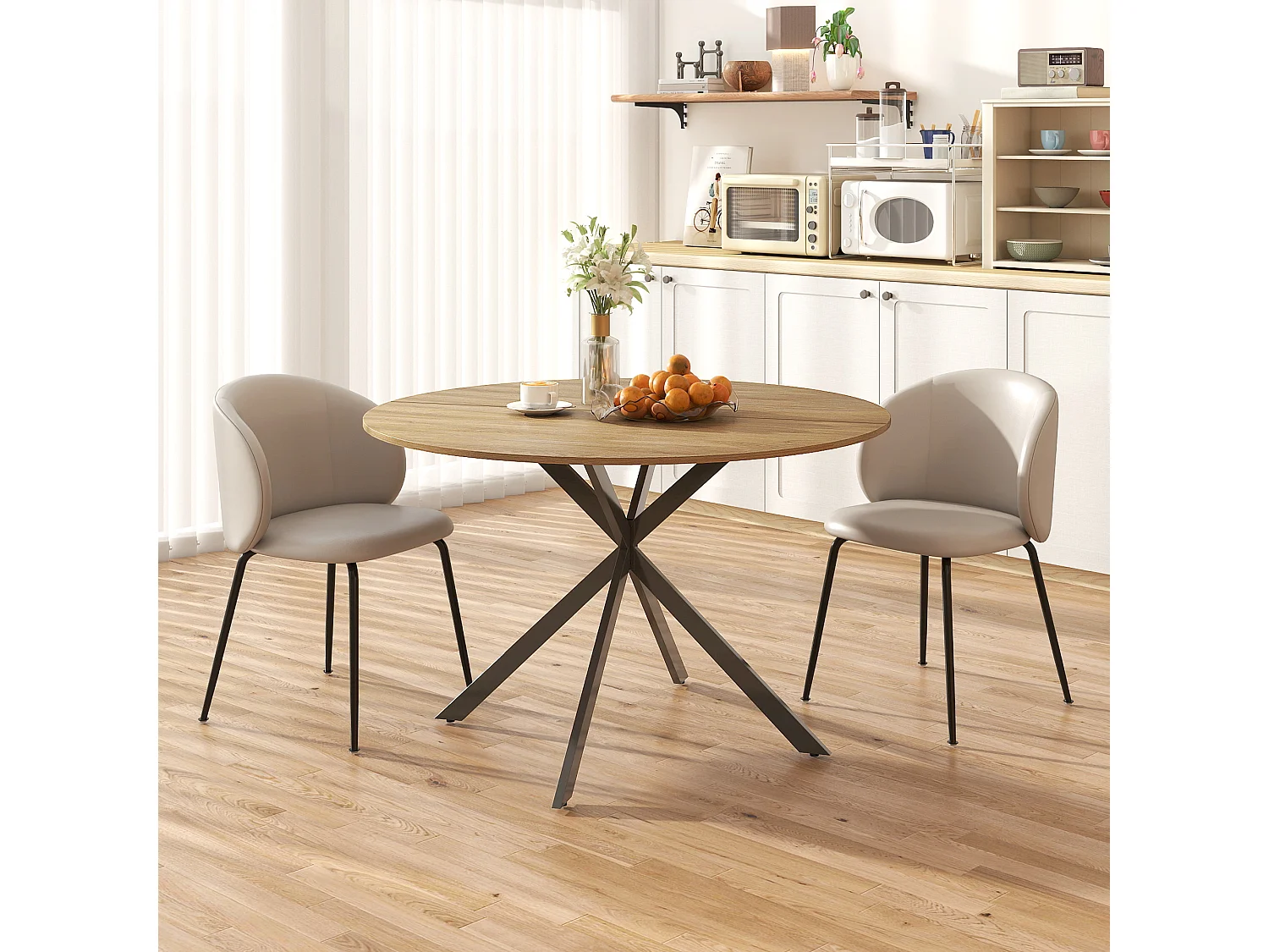 Tavolo da pranzo rotondo stile industriale Ø120x75 cm quercia